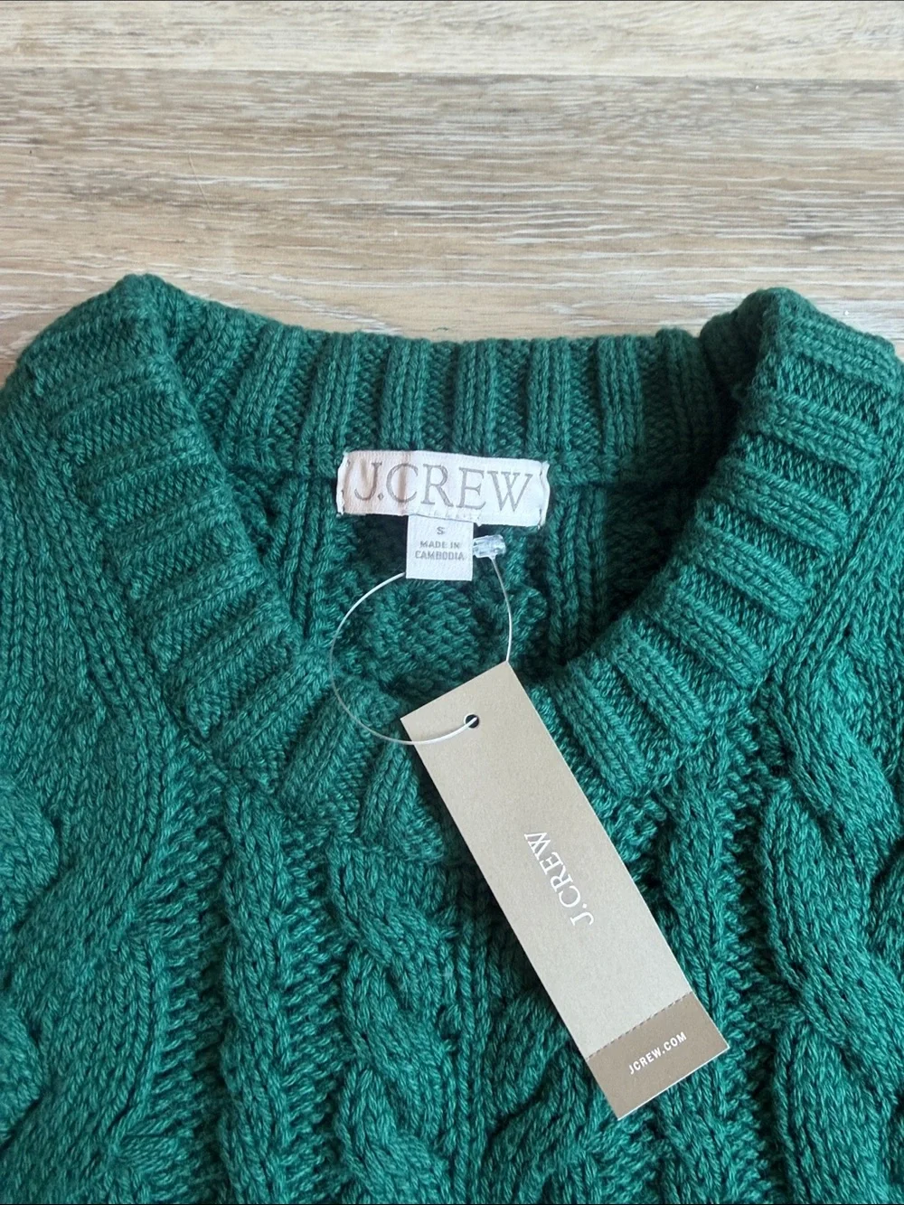 J. Crew Emerald Green Cable Knit Cotton Crewneck Sweater